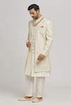 Buy_Aham-Vayam_Ivory Cotton Embroidery Geometric Kripam Open Sherwani Pant Set _at_Aza_Fashions