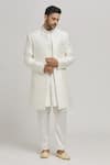 Buy_Aham-Vayam_White Cotton Embroidery Quatrefoil Krishnam Open Sherwani Pant Set _at_Aza_Fashions