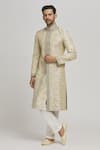 Buy_Aham-Vayam_Ivory Cotton Embroidery Floral Chandra Upwan Sherwani Set _Online_at_Aza_Fashions