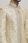 Shop_Aham-Vayam_Ivory Cotton Embroidery Floral Chandra Upwan Sherwani Set _Online_at_Aza_Fashions