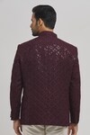 Shop_Aham-Vayam_Maroon Cotton Embroidery Sequins Jahaan Bandhgala _at_Aza_Fashions