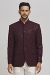Aham-Vayam_Maroon Cotton Embroidery Sequins Jahaan Bandhgala _Online_at_Aza_Fashions