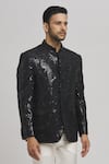 Aham-Vayam_Black Cotton And Silk Embroidery Sequins Isha Full Sleeve Bandhgala _Online_at_Aza_Fashions