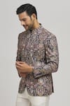Shop_Aham-Vayam_Blue Cotton Embroidery Kashmiri Bandhgala _Online_at_Aza_Fashions