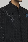 Aham-Vayam_Black Cotton Velvet Embroidery Sequins Charminaar Bandhgala _at_Aza_Fashions