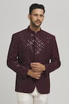 Buy_Aham-Vayam_Maroon Cotton Embroidery Sequins Jahaan Work Bandhgala _at_Aza_Fashions