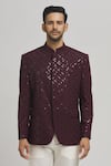 Aham-Vayam_Maroon Cotton Embroidery Sequins Jahaan Work Bandhgala _Online_at_Aza_Fashions