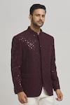 Buy_Aham-Vayam_Maroon Cotton Embroidery Sequins Jahaan Work Bandhgala _Online_at_Aza_Fashions