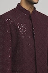 Aham-Vayam_Maroon Cotton Embroidery Sequins Jahaan Work Bandhgala _at_Aza_Fashions