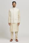 Aham-Vayam_White Cotton Embroidery Thread Ardhchandra Bundi Jacket _Online_at_Aza_Fashions