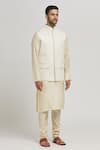 Buy_Aham-Vayam_White Cotton Embroidery Thread Ardhchandra Bundi Jacket _Online_at_Aza_Fashions