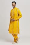 Buy_Aham-Vayam_Yellow Cotton Embroidery Mirror Katsu Kurta Pant Set_Online_at_Aza_Fashions