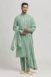 Buy_Aham-Vayam_Green Cotton Silk Blend Embroidery Floral Sonadhar Kurta Pant Set_at_Aza_Fashions