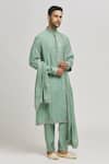 Buy_Aham-Vayam_Green Cotton Silk Blend Embroidery Floral Sonadhar Kurta Pant Set_Online_at_Aza_Fashions