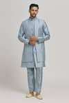 Buy_Aham-Vayam_Blue Cotton Embroidered Thread Karnik Sequin Jaal Jacket Kurta Set _at_Aza_Fashions