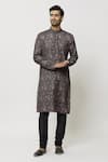 Buy_Samyukta Singhania_Black Silk Embroidery Plumeria Garden Print Kurta _at_Aza_Fashions