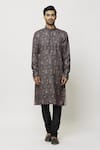 Samyukta Singhania_Black Silk Embroidery Plumeria Garden Print Kurta _Online_at_Aza_Fashions