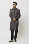Buy_Samyukta Singhania_Black Silk Embroidery Plumeria Garden Print Kurta _Online_at_Aza_Fashions