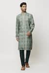 Samyukta Singhania_Green Silk Vintage Glory Bloom Print Kurta _Online_at_Aza_Fashions