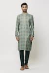 Shop_Samyukta Singhania_Green Silk Vintage Glory Bloom Print Kurta _Online_at_Aza_Fashions