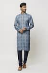 Buy_Samyukta Singhania_Blue Dupion Art Silk Pansy Bloom Print Vintage Kurta _at_Aza_Fashions