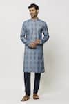 Buy_Samyukta Singhania_Blue Dupion Art Silk Pansy Bloom Print Vintage Kurta _Online_at_Aza_Fashions