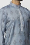 Shop_Samyukta Singhania_Blue Dupion Art Silk Pansy Bloom Print Vintage Kurta _Online_at_Aza_Fashions