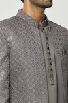 Shop_Aryavir Malhotra_Grey Art Silk Embroidered Sequins Front-open Sherwani And Kurta Set _Online_at_Aza_Fashions