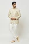 Buy_Aryavir Malhotra_Beige Art Silk Embroidered Sequins Hand Jodhpuri With Short Kurta _at_Aza_Fashions