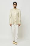 Buy_Aryavir Malhotra_Beige Art Silk Embroidered Sequins Hand Jodhpuri With Short Kurta _Online_at_Aza_Fashions