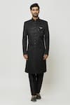 Aryavir Malhotra_Black Sherwani Art Silk Embroidered Sequins Mandarin Collar And Pant Set _Online_at_Aza_Fashions