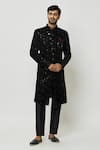 Buy_Aryavir Malhotra_Black Sherwani Velvet Embroidered Sequins Mandarin Collar And Pant Set_at_Aza_Fashions