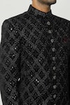 Shop_Aryavir Malhotra_Black Sherwani Velvet Embroidered Sequins Thread Full Sleeve And Pant Set_Online_at_Aza_Fashions