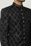 Shop_Aryavir Malhotra_Black Sherwani Velvet Embroidered Sequins Thread Full Sleeve And Pant Set _Online_at_Aza_Fashions