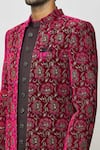 Aryavir Malhotra_Pink Sherwani And Kurta Velvet Printed Floral Pattern Front-open & Set _at_Aza_Fashions