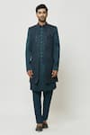 Buy_Aryavir Malhotra_Green Nehru Jacket And Kurta Art Silk Embroidered Sequins & Set _Online_at_Aza_Fashions