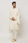 Aryavir Malhotra_Off White Sequins Misty Lily Bloom Embroidered Dupatta_at_Aza_Fashions