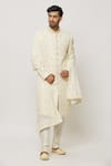 Aryavir Malhotra_Off White Sequins Dahlia Bloom Embroidered Dupatta_Online_at_Aza_Fashions