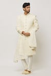 Shop_Aryavir Malhotra_Off White Sequins Dahlia Bloom Embroidered Dupatta_at_Aza_Fashions
