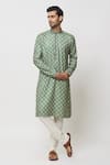 Samyukta Singhania_Green Dupion Silk Print Damask Kurta _Online_at_Aza_Fashions