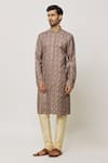 Buy_Samyukta Singhania_Brown Dupion Art Silk Print Florence Bloom Kurta Set _Online_at_Aza_Fashions