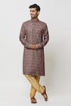 Buy_Samyukta Singhania_Brown Dupion Art Silk Print Paisley Blossom Gardenia Kurta _at_Aza_Fashions