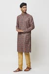 Samyukta Singhania_Brown Dupion Art Silk Print Paisley Blossom Gardenia Kurta _Online_at_Aza_Fashions