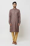 Shop_Samyukta Singhania_Brown Dupion Art Silk Print Paisley Blossom Gardenia Kurta _Online_at_Aza_Fashions