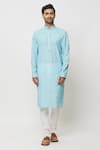 Arihant Rai Sinha_Blue Kurta Cotton Printed Mughal Floral With Churidar For Kids_at_Aza_Fashions