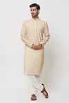 Buy_Arihant Rai Sinha_Peach Kurta Cotton Printed Mughal With Churidar _at_Aza_Fashions