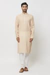 Arihant Rai Sinha_Peach Kurta Cotton Printed Mughal With Churidar _at_Aza_Fashions