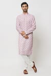 Buy_Arihant Rai Sinha_Pink Kurta Cotton Printed Lotus With Churidar _at_Aza_Fashions