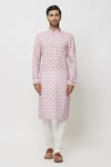 Arihant Rai Sinha_Pink Kurta Cotton Printed Lotus With Churidar _Online_at_Aza_Fashions