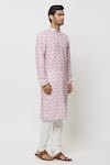 Buy_Arihant Rai Sinha_Pink Kurta Cotton Printed Lotus With Churidar _Online_at_Aza_Fashions